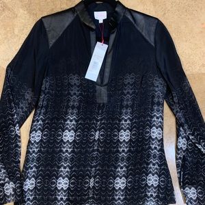 Parker silk blouse with leather detail